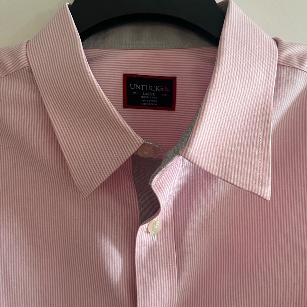 Men's Pink Dress pinstriped gray contour cuff and button down dress/casual shirt